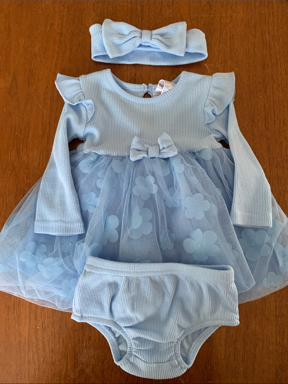 🫐3/$30 NWOT Baby Starters Baby Blue Floral Tulle Dress with Bow Headband